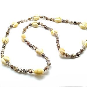Vintage Hawaiian Cowrie Shell Beaded Lei Necklace 33"